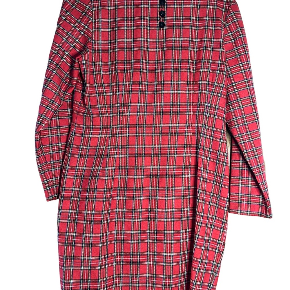 Vintage Misty Lane Long Sleeve Tarten Red Plaid Size 14 Polyester/Rayon Dress.